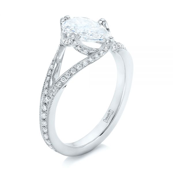 14k White Gold 14k White Gold Custom Diamond Engagement Ring - Three-Quarter View -  102412