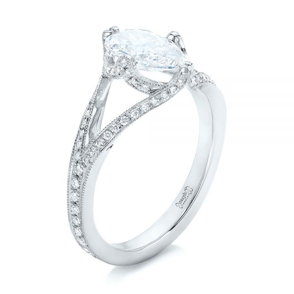 14k White Gold 14k White Gold Custom Diamond Engagement Ring - Three-Quarter View - 102412