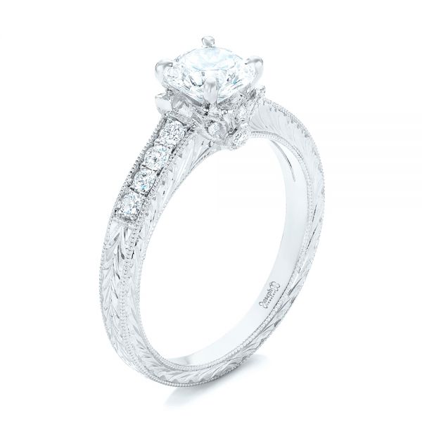 14k White Gold 14k White Gold Custom Diamond Engagement Ring - Three-Quarter View -  102471