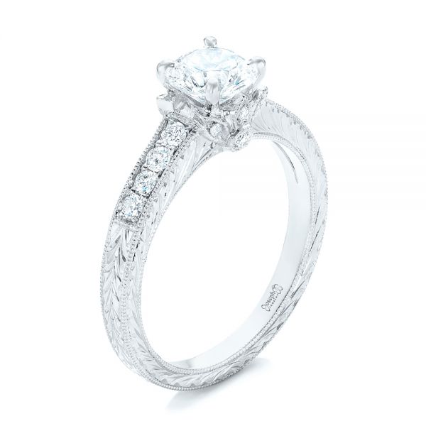 Platinum Platinum Custom Diamond Engagement Ring - Three-Quarter View - 102471