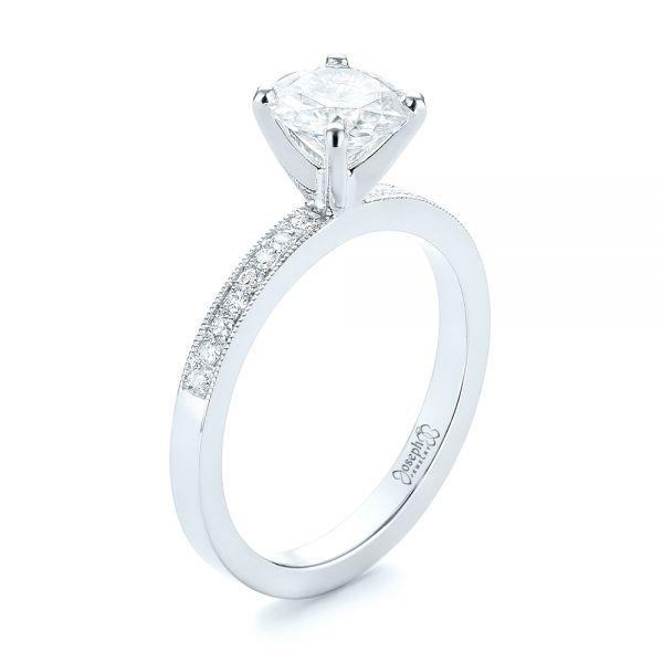 14k White Gold 14k White Gold Custom Diamond Engagement Ring - Three-Quarter View -  103480