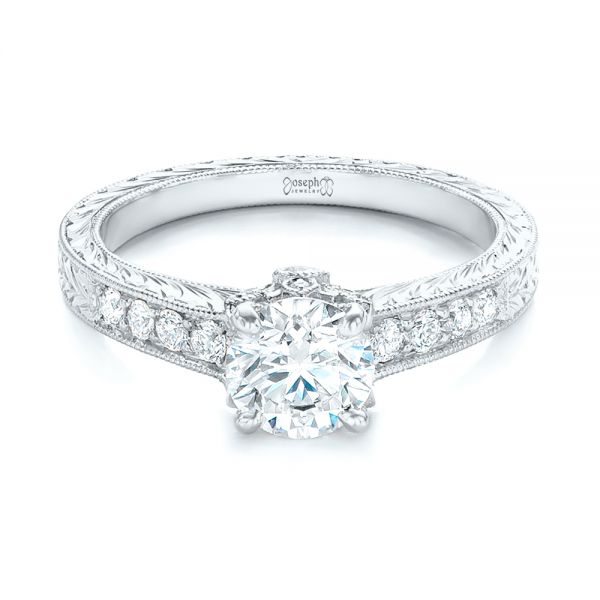 18k White Gold 18k White Gold Custom Diamond Engagement Ring - Flat View -  102471