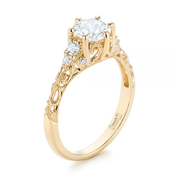 14k Yellow Gold Custom Diamond Engagement Ring - Three-Quarter View -  103227