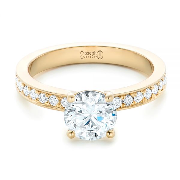 18k Yellow Gold Custom Diamond Engagement Ring - Flat View -  102381