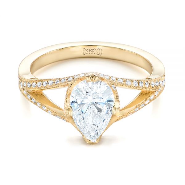 18k Yellow Gold Custom Diamond Engagement Ring - Flat View -  102412