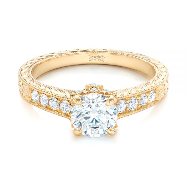 18k Yellow Gold Custom Diamond Engagement Ring - Flat View -  102471