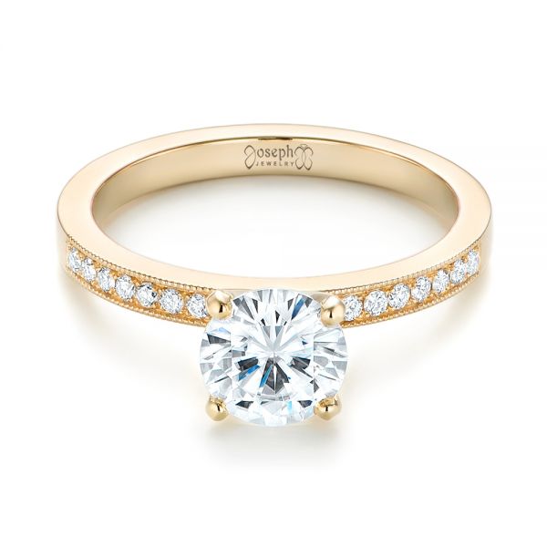 14k Yellow Gold Custom Diamond Engagement Ring - Flat View -  103480