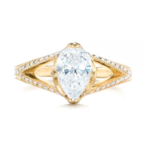 18k Yellow Gold Custom Diamond Engagement Ring - Top View - 102412