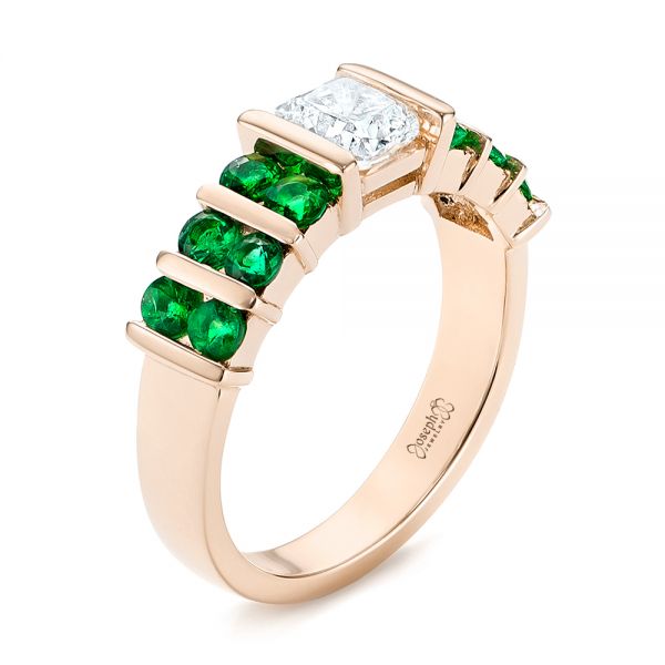 18k Rose Gold 18k Rose Gold Custom Emerald And Diamond Engagement Ring - Three-Quarter View -  103218