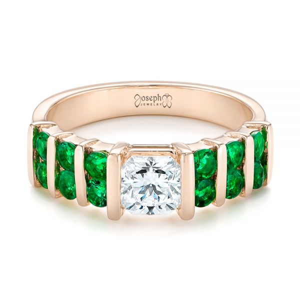18k Rose Gold 18k Rose Gold Custom Emerald And Diamond Engagement Ring - Flat View -  103218