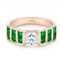 18k Rose Gold 18k Rose Gold Custom Emerald And Diamond Engagement Ring - Flat View -  103218 - Thumbnail