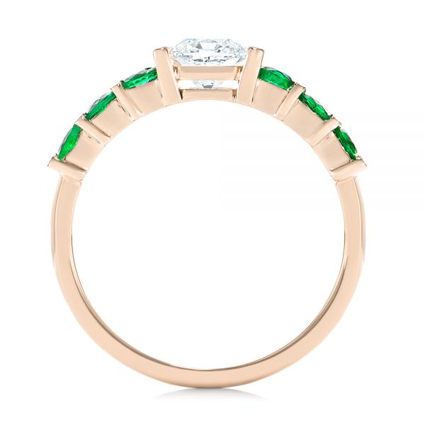 18k Rose Gold 18k Rose Gold Custom Emerald And Diamond Engagement Ring - Front View -  103218