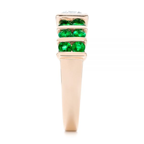 18k Rose Gold 18k Rose Gold Custom Emerald And Diamond Engagement Ring - Side View -  103218