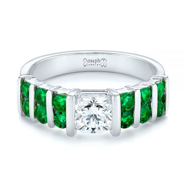 18k White Gold 18k White Gold Custom Emerald And Diamond Engagement Ring - Flat View -  103218