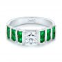 18k White Gold 18k White Gold Custom Emerald And Diamond Engagement Ring - Flat View -  103218 - Thumbnail