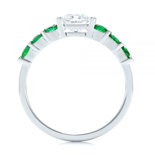 18k White Gold 18k White Gold Custom Emerald And Diamond Engagement Ring - Front View -  103218