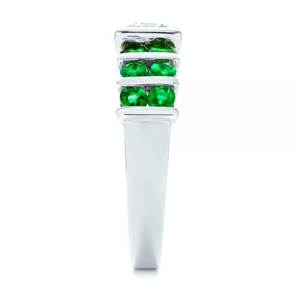 18k White Gold 18k White Gold Custom Emerald And Diamond Engagement Ring - Side View -  103218