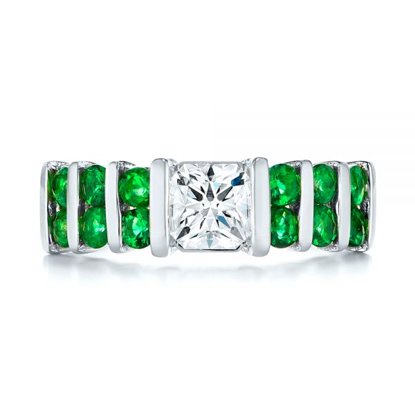18k White Gold 18k White Gold Custom Emerald And Diamond Engagement Ring - Top View -  103218