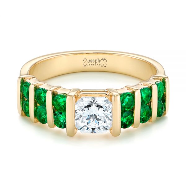 14k Yellow Gold Custom Emerald And Diamond Engagement Ring - Flat View -  103218