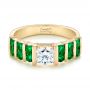 14k Yellow Gold Custom Emerald And Diamond Engagement Ring - Flat View -  103218 - Thumbnail
