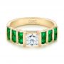 14k Yellow Gold Custom Emerald And Diamond Engagement Ring - Flat View -  103218 - Thumbnail