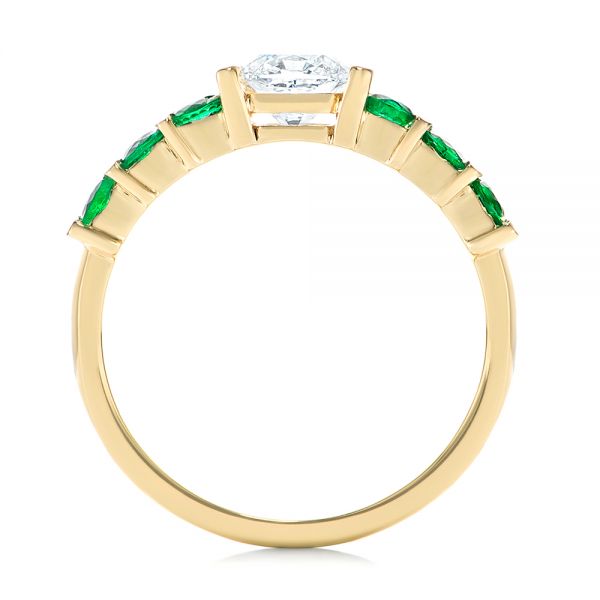 18k Yellow Gold 18k Yellow Gold Custom Emerald And Diamond Engagement Ring - Front View -  103218