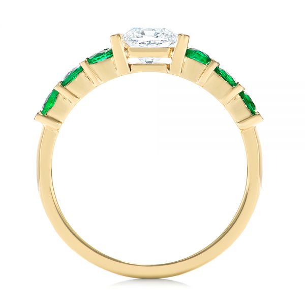 14k Yellow Gold Custom Emerald And Diamond Engagement Ring - Front View - 103218