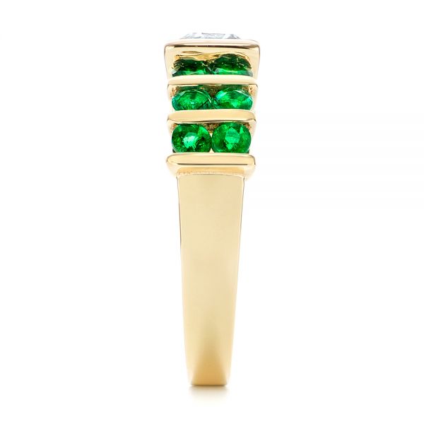 14k Yellow Gold Custom Emerald And Diamond Engagement Ring - Side View - 103218