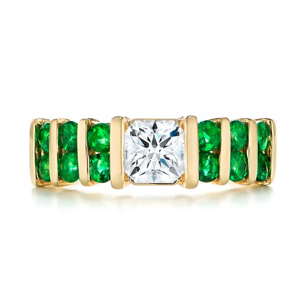 14k Yellow Gold Custom Emerald And Diamond Engagement Ring - Top View -  103218