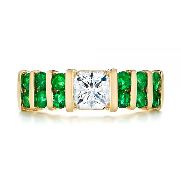 14k Yellow Gold Custom Emerald And Diamond Engagement Ring - Top View - 103218