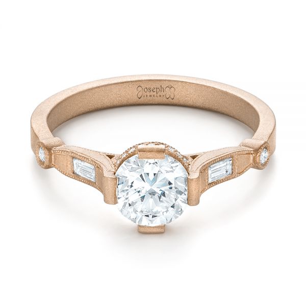 14k Rose Gold 14k Rose Gold Custom Sandblasted Diamond Engagement Ring - Flat View -  103379
