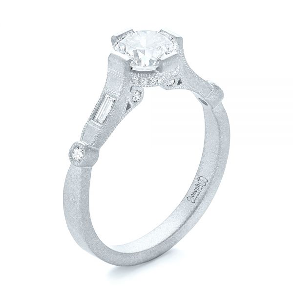 18k White Gold 18k White Gold Custom Sandblasted Diamond Engagement Ring - Three-Quarter View -  103379