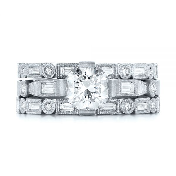 18k White Gold 18k White Gold Custom Sandblasted Diamond Engagement Ring - Three-Quarter View - 103379