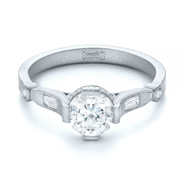 18k White Gold 18k White Gold Custom Sandblasted Diamond Engagement Ring - Flat View - 103379