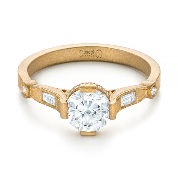 18k Yellow Gold Custom Sandblasted Diamond Engagement Ring - Flat View -  103379