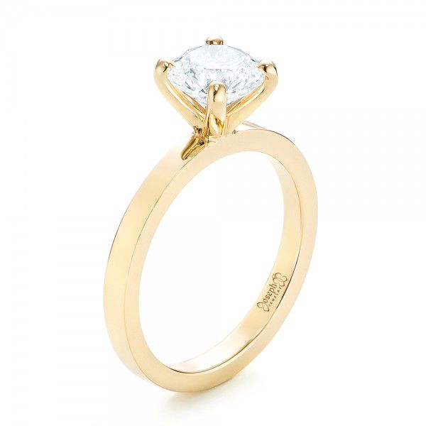 18k Yellow Gold Custom Solitaire Diamond Engagement Ring - Three-Quarter View -  102956