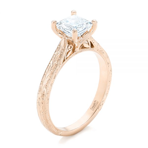 18k Rose Gold 18k Rose Gold Custom Solitaire Diamond Engagement Ring - Three-Quarter View -  102605