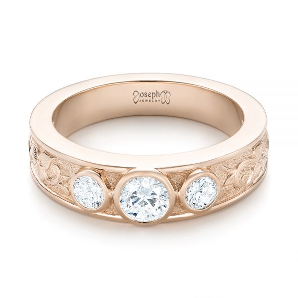 18k Rose Gold 18k Rose Gold Custom Three Stone Diamond Engagement Ring - Flat View -  103520