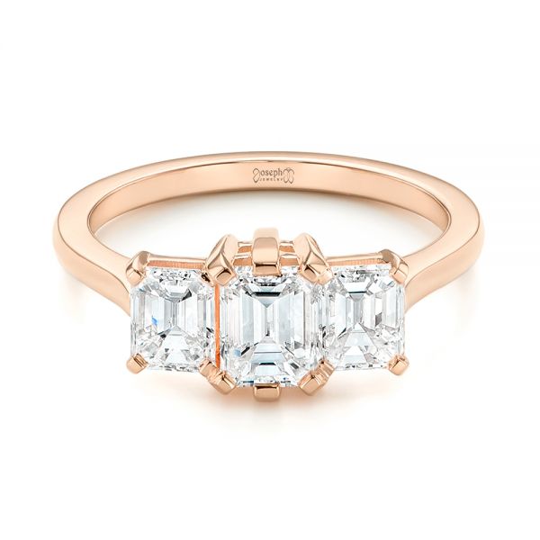18k Rose Gold 18k Rose Gold Custom Three Stone Diamond Engagement Ring - Flat View -  104058