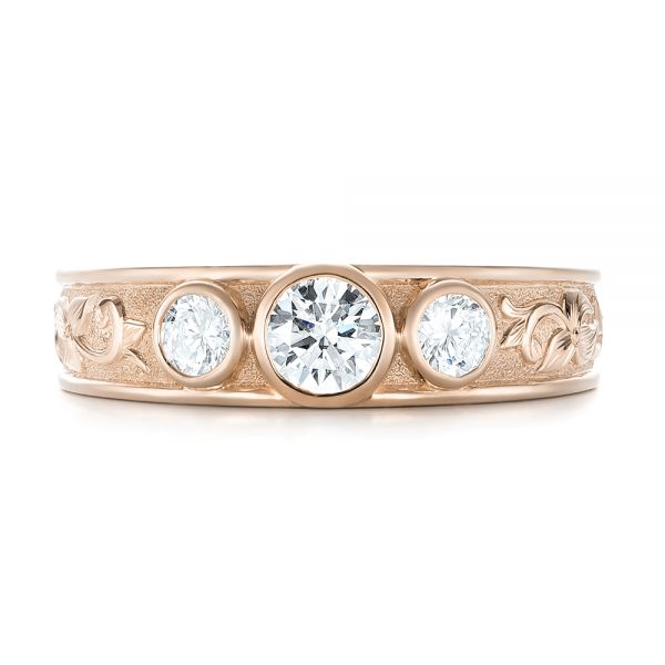 18k Rose Gold 18k Rose Gold Custom Three Stone Diamond Engagement Ring - Top View -  103520