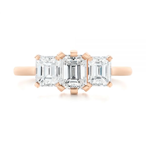 14k Rose Gold 14k Rose Gold Custom Three Stone Diamond Engagement Ring - Top View -  104058