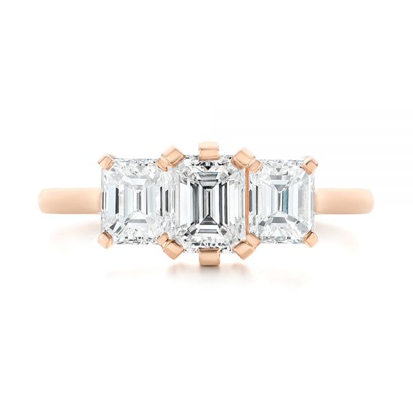 14k Rose Gold 14k Rose Gold Custom Three Stone Diamond Engagement Ring - Top View - 104058