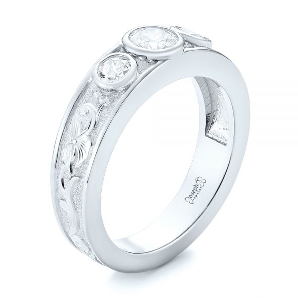 18k White Gold 18k White Gold Custom Three Stone Diamond Engagement Ring - Three-Quarter View -  103520