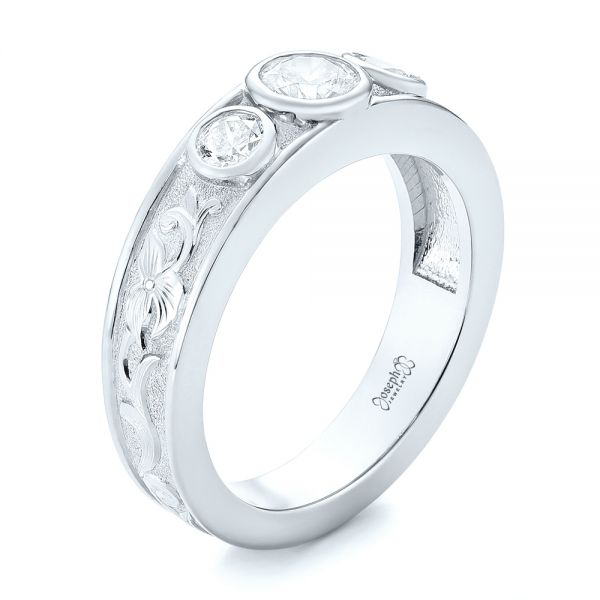 Platinum Platinum Custom Three Stone Diamond Engagement Ring - Three-Quarter View - 103520
