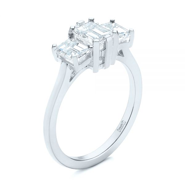 18k White Gold 18k White Gold Custom Three Stone Diamond Engagement Ring - Three-Quarter View -  104058