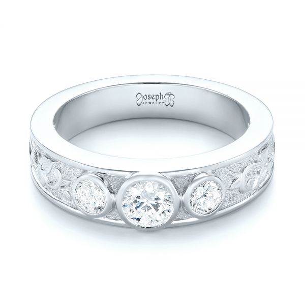 18k White Gold 18k White Gold Custom Three Stone Diamond Engagement Ring - Flat View -  103520