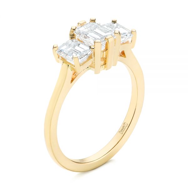 14k Yellow Gold Custom Three Stone Diamond Engagement Ring - Three-Quarter View -  104058