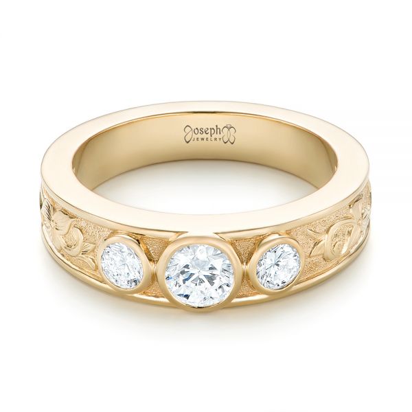 18k Yellow Gold 18k Yellow Gold Custom Three Stone Diamond Engagement Ring - Flat View -  103520