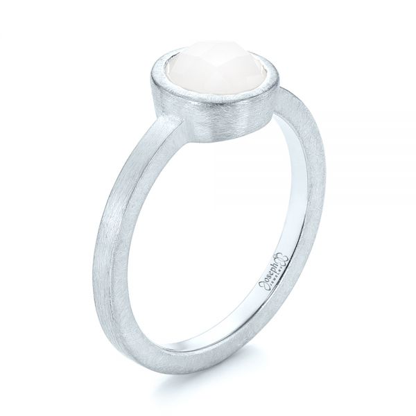 14k White Gold 14k White Gold Custom White Jade Solitaire Engagement Ring - Three-Quarter View -  103619