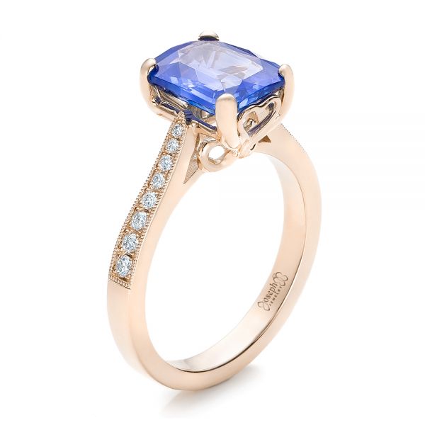 18k Rose Gold 18k Rose Gold Custom Blue Sapphire Engagement Ring - Three-Quarter View -  101388